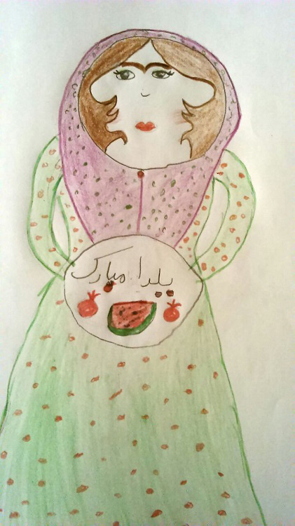 نقاشی شب یلدا دخترانه