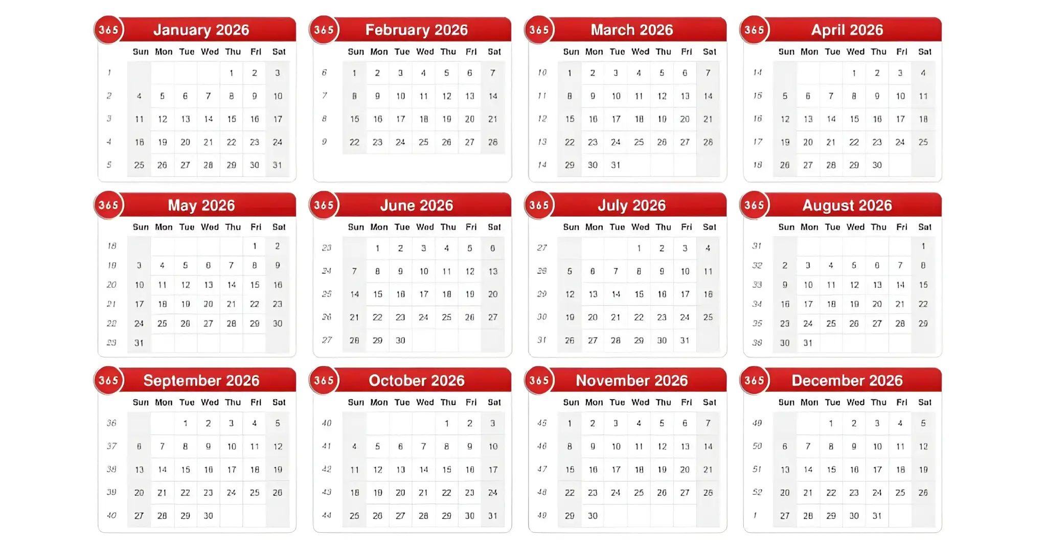 تقویم میلادی 2026