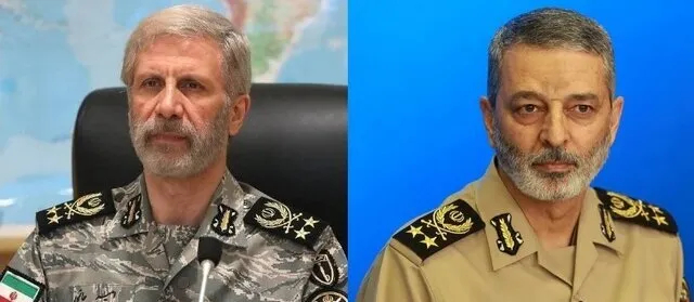 از راست: امیر سرلشکر سید عبدالرحیم موسوی و امیر سرلشکر امیر حاتمی از راست: امیر سرلشکر سید عبدالرحیم موسوی و امیر سرلشکر امیر حاتمی