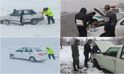 برف شدید در جاده‌های اردستان؛ پلیس هشدار داد، فقط با زنجیر چرخ عبور کنید!