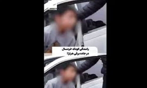 تصویر حیرت‌انگیز از رانندگی پسر خردسال در جاده برفی هرازه که نگاه‌ها را خیره کرد!